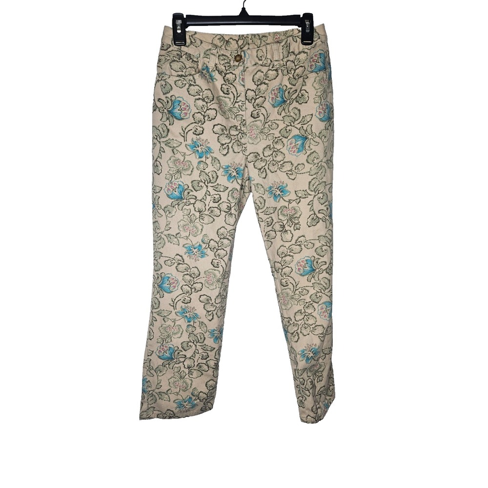 Charter Club Floral Pants Beige Boho Cottagecore Tapered Stretch Womens 6